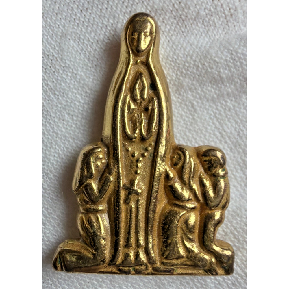 Vintage Catholic Pocket Shrine Our Lady of Fatima Blessed Gold Tone Metal
